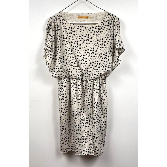 Alice + Olivia Silk Dress White Black Flutter Sleeve Elastic Waist Size Small - Picture 1 of 10